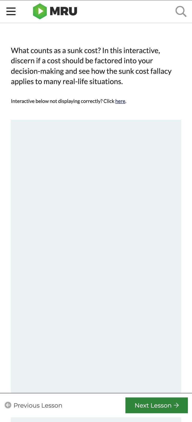 Legacy interactive on mobile: an empty embed with a troubleshooting link