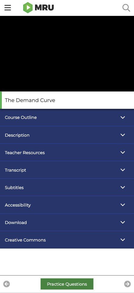 Legacy lesson on mobile: a video above eight stacked accordion menus